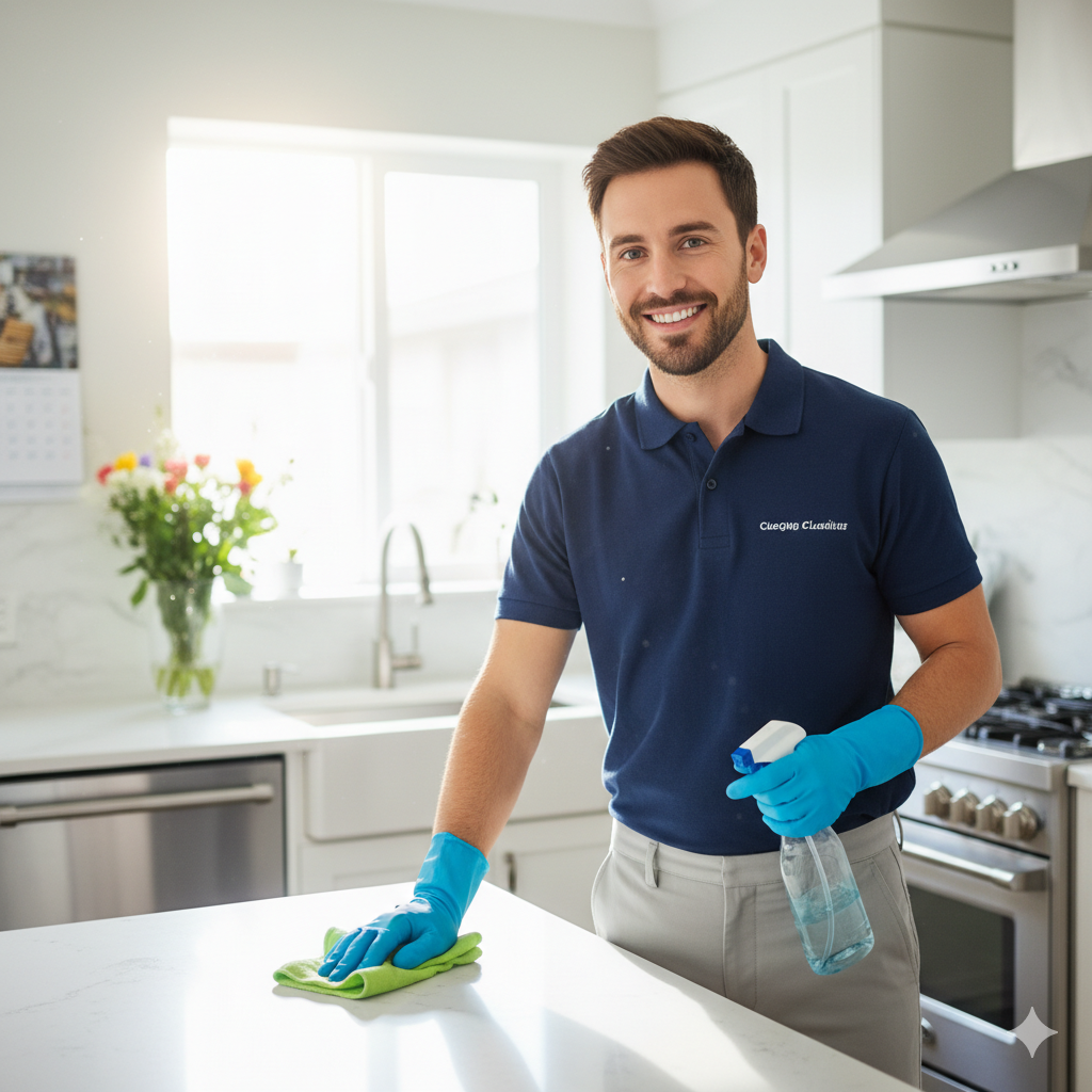 Professional cleaner performing recurring cleaning in a Chicago home — weekly or bi-weekly cleaning service keeping homes spotless and fresh.