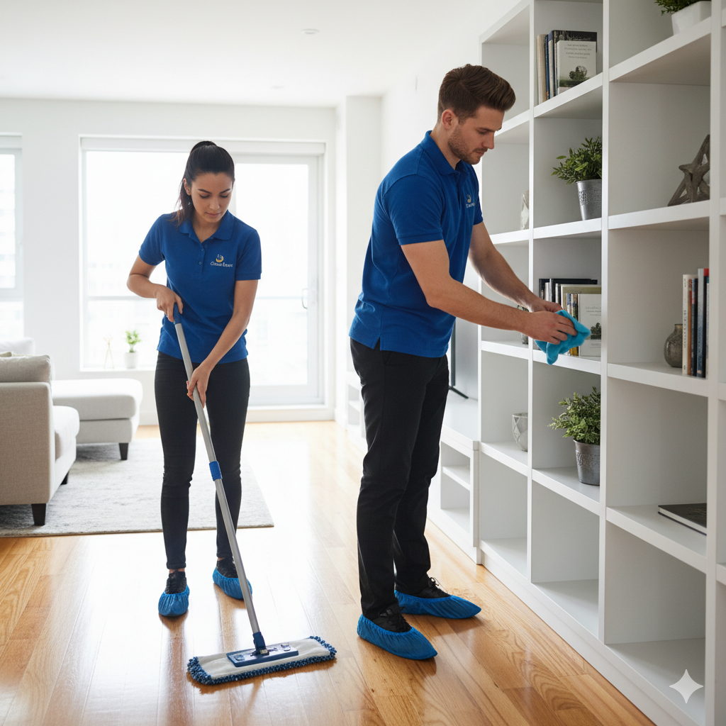 Professional cleaner performing standard home cleaning in Chicago — reliable routine cleaning service for spotless and fresh spaces.